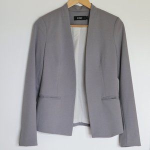 Light Gray Open Front Collarless Blazer Suit Jacket